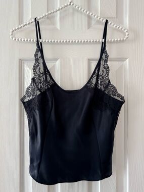 Black Satin Lace Camisole Top Size S
